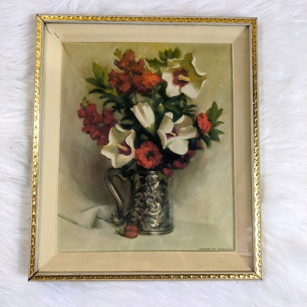 Vtg Mid Century Metalcraft Co. 3D Floral Print
